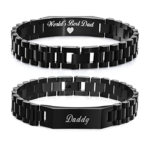 VNOX Armband Herren Papa Uhrenarmband Edelstahl Armreif Herren Schwarz Armbänder für Herren Männer Bester Vater Geburtstag Vatertagsgeschenk von VNOX