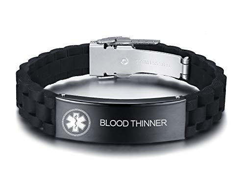 VNOX Blood THINNER Medizinisch Armband aus Edelstahl Medizinischer Alarm Armband Medical Silicon Armband für Männer Frauen,18-22.5cm Einstellbar. von VNOX