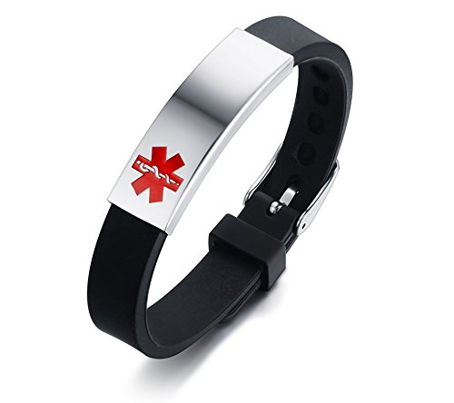 VNOX Edelstahl Customization Personalisierte Medizinische Alert ID Nachricht Armband aus Gummi Einstellbare Medizinische Silikon ID Armband von VNOX