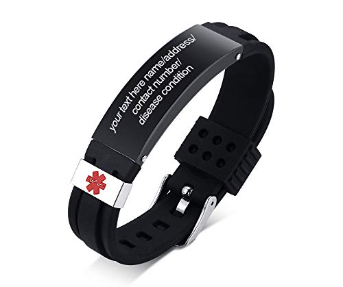 VNOX Edelstahl Customization Personalisierte Medizinische Alert ID Nachricht Armband aus Gummi Einstellbare Medizinische Silikon ID Armband von VNOX