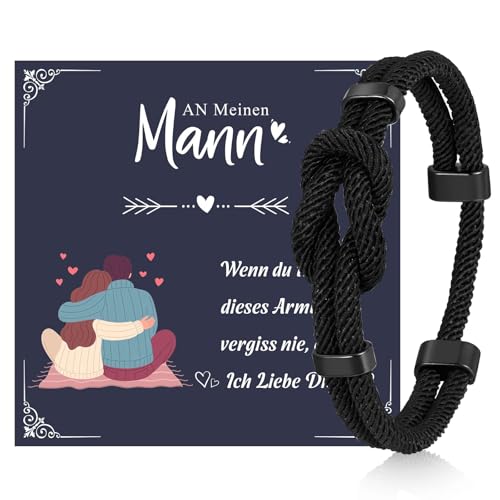VNOX Geschenk für Mann Armband Herren : Geschenk für Ihn Mann Paracord Armbänder, Geschenk für Ehemann, Surfer Männer Armbänder Schwarz, Schmuck Geschenke Weihnachten/Valentinstag/Vatertagsgeschenke von VNOX