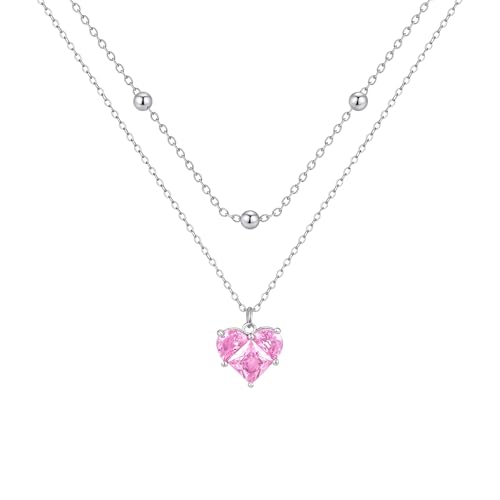 VNOX Halskette Damen mit Anhänger, Herzanhänger Zirkonia Halsketten für Frauen aus Edelstahl, Layering Kette Damen 42+5 CM für Geburtstag Muttertag Jahrestag Geschenk von VNOX