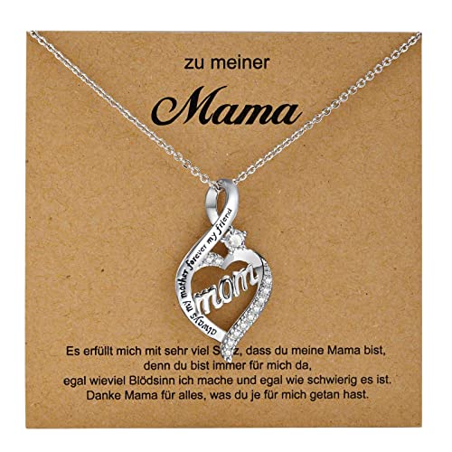 VNOX Halskette Mama Geschenke Herz unendlichkeitszeichen, Platte Silber Anhänger Necklace Schmuck für Freundin Damen, Mutter, Schwester, 5A Cubic Zirconia (Herz unendlich 1) von VNOX