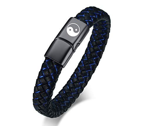 VNOX Herren Edelstahl Handgemachte Blaue Mikrofaser Geflochtene Leder Yin Yang Taoismus Bagua Magnetverschluss Manschette Armband Armreif VNOX Herren Edelstahl Handgemachte Blaue Mikrofaser Geflochtene Leder Yin Yang Taoismus Bagua Magnetverschluss Manschette Armband Armreif von VNOX