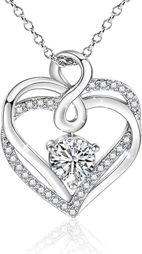 VNOX Kette Damen Silber Herz Anhänger Kette Mädchen Kette Mit Herzanhänger Halskette Damen Schmuck Geschenke für Frauen Geburtstags Weihnachten Valentinstag Muttertag von VNOX