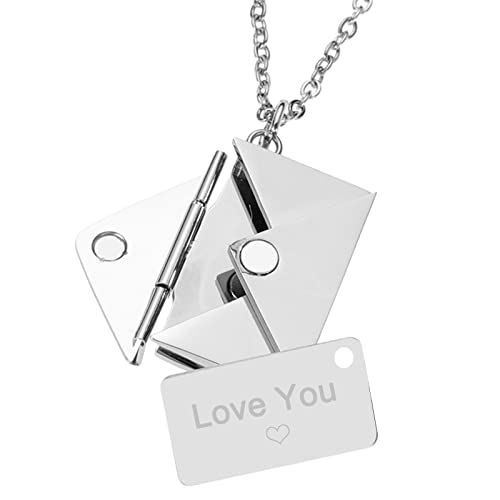 VNOX Kette Umschlag Damen Personalisiert Edelstahl Schmuck Confession Love You Silber Anhänger mit Gravur Zum Valentinstag Halskette mit Namen Kette für Paar Pärchen Mutter Tochter von VNOX