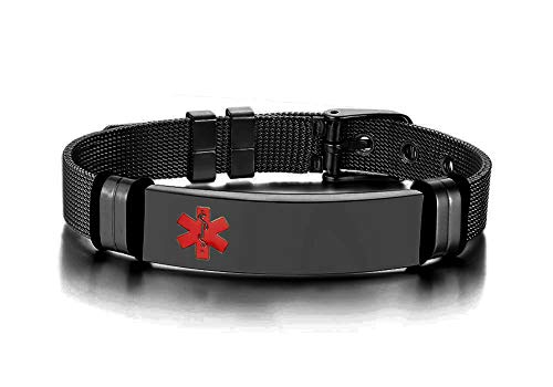 VNOX Medizinischer Notfallalarm für Männer und Frauen – Edelstahl ID Silikon Gummi verstellbares Armband, Edelstahl, Lavastein von VNOX