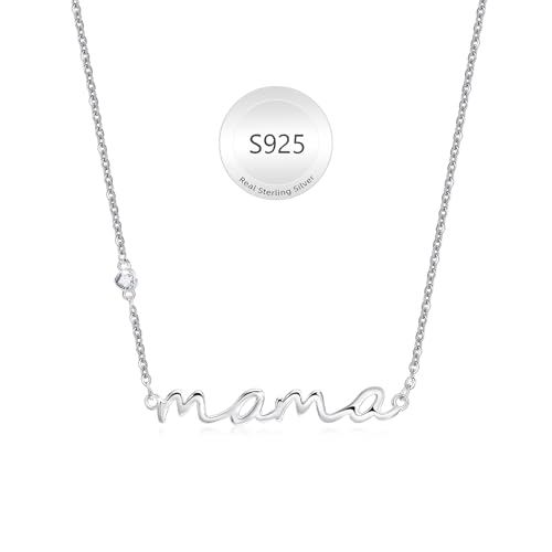 VNOX Muttertagsgeschenk Mama Kette 925 Sterling Silber - Mutter Geschenk Silberkette Damen mit Mama Anhänger, Geschenke für Muttertag Geburtstag Weihnachten von VNOX
