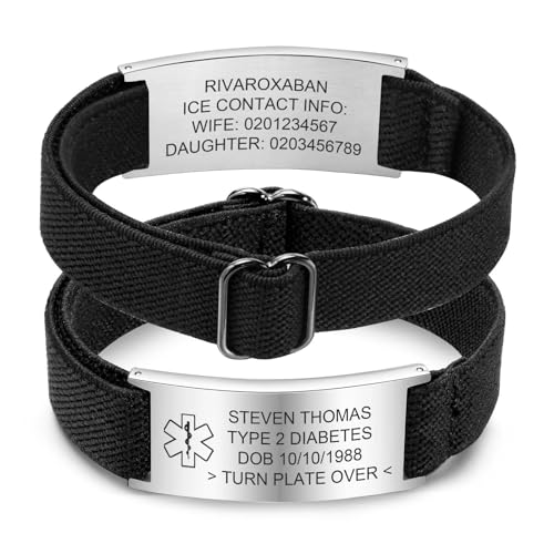 VNOX Notfallarmband Medizinisch Damen Personalisiert Uhrenarmband : Personalisiertes ID Armbänder mit Gravur Verstellbares Medizinischer Herren Armband aus Edelstahl Männer, Silber von VNOX