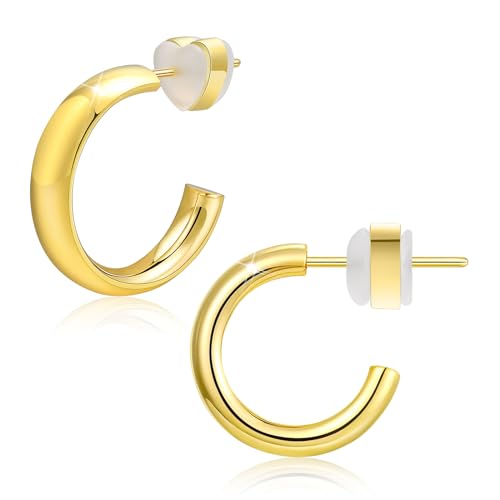 VNOX Ohrringe Creolen Ohrringe Mädchen CC Gold Plated Earrings for Women Edelstahl Damenohrringe Hoop Earrings Schmuck Hochzeit Geschenk für Frauen Freundin Schwester,Golden 20 von VNOX