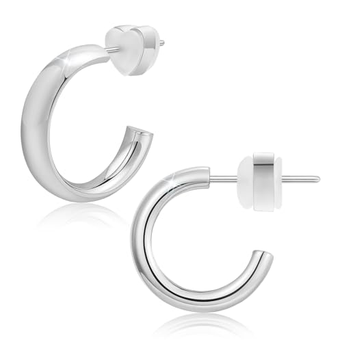 VNOX Ohrringe Silber Mädchen Creolen Damenohrringe Edelstahl CC Ohrringe Damen Earrings for Women Ohrringe Kreolen Silber Ohrstecker Verschluss Kleine Hochzeit Schmuck Geschenke für Frauen,Silber 50 von VNOX