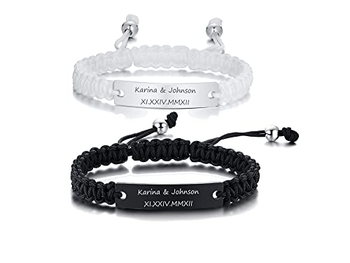 VNOX Paar Armbänder Partner Freundschaft Schwestern 2pcs Weiß Schwarz Geflochten Einstellbar Bunt Handgefertigtes Brautjungfer Seilarmband|Armband Damen mit Gravur von VNOX