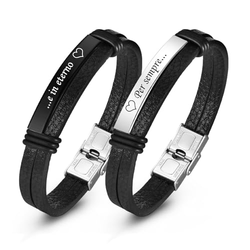 VNOX Paar Armbänder Partnerarmbänder mit Gravur : Personalisierte Lederarmband für Paare Armreifen für Herren Damen Geschenkset für Weihnachten Jubiläum Hochzeit von VNOX
