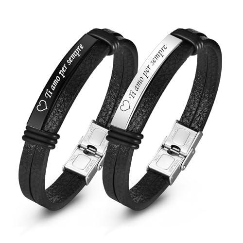 VNOX Paar Armbänder Personalisierte Partnerarmbänder mit Gravur : Lederarmband für Paare Armreifen für Herren Damen Geschenkset für Weihnachten Jubiläum Hochzeit von VNOX