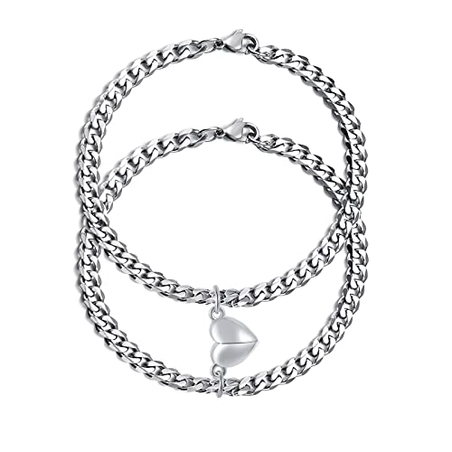 Paar Armband Herren Damen Geschenk : Geschenk fur Paare Armbänder Herz, Armkette Schmuck für Männer Frauen, Pärchen Armbänder Silber Edelstahl Freund Ehemann, Modeschmuck Weihnachten Tag Vatertag von VNOX