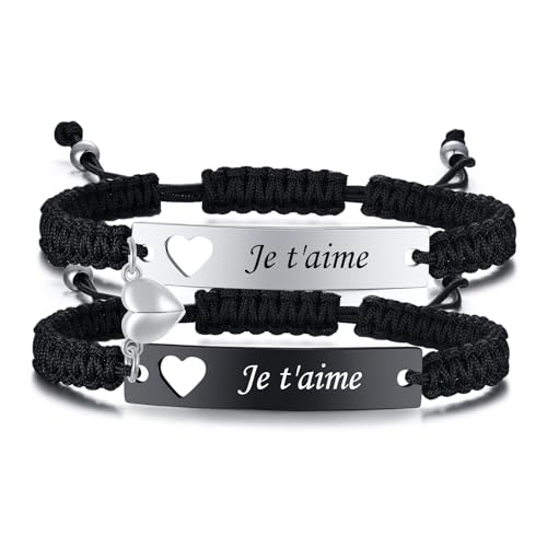 VNOX Paar Armband Herren Frauen : Geschenk fur Paare, Herz Armband für Männer Schwarz Silber, Armkette Modeschmuck Weihnachten Tag Vatertag mon Amour von VNOX