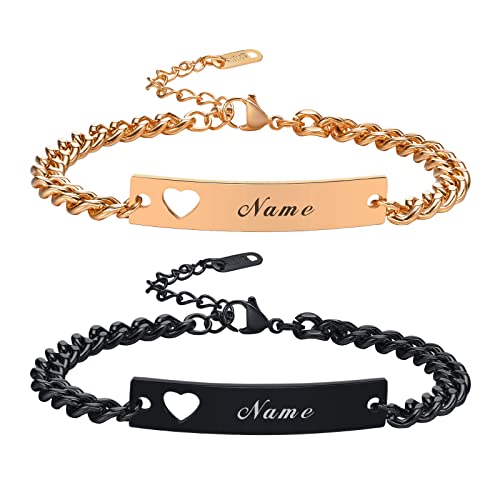 VNOX Personalisierte Gravur Paar Armbänder Personalisierbaren Armbänd Familie Armbänder|Partnerarmband für Paare|Pärchen Armband (2 Stück Herz paar armband-b) von VNOX