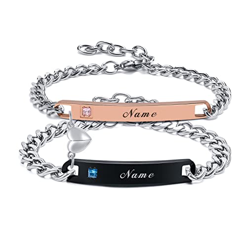 VNOX Personalisierte Gravur Paar Armbänder Personalisierbaren Armbänd Familie Armbänder|Partnerarmband für Paare|Pärchen Armband (2 Stück Zirkon paar armband) von VNOX