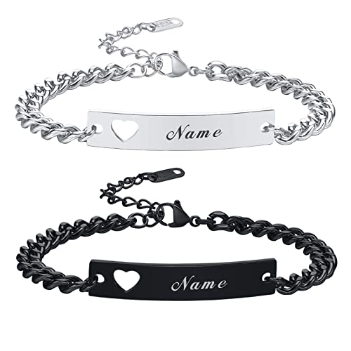 VNOX Personalisierte Gravur Paar Armbänder Personalisierbaren Armbänd Familie Armbänder|Partnerarmband für Paare|Pärchen Armband (2 Stück Herz paar armband-a) von VNOX
