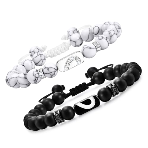 VNOX Partnerarmbänder Unendlichkeitszeichen Herz,Achat Naturstein Perlen Pärchen Armband,Edelstahl Paar Armbänder,Schmuck Weihnachtsgeschenke Partner Geschenke Freundin Boyfriend Männer Frauen(Stil 3) von VNOX