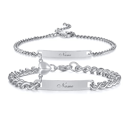 VNOX Personalisierte Gravur Paar Armbänder Personalisierbaren Armbänd Familie Armbänder|Partnerarmband für Paare|Pärchen Armband (2 Stück Silber-Herzanhänger) von VNOX
