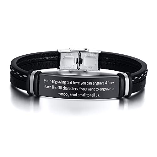 VNOX Personalisieren Anpassen Gravur Edelstahl Schwarz Leder ID Armband Inspirierend Mut Zitat Nachricht an Männer Armbänder an Vater/BF/Liebe,Geburtstag Vatertagsgeschenk,Idee an Männer VNOX Personalisieren Anpassen Gravur Edelstahl Schwarz Leder ID Armband Inspirierend Mut Zitat Nachricht an Männer Armbänder an Vater/BF/Liebe,Geburtstag Vatertagsgeschenk,Idee an Männer von VNOX