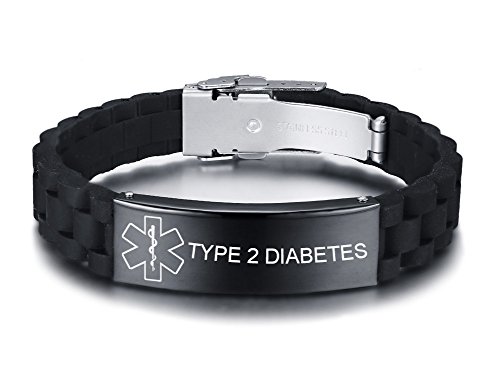 VNOX Personalisiert Anpassen Gravieren von Edelstahl Medizinischer Alarm Armband Medizinisches Silikon Schwarzes Armband für Herren Damen,18-22.5cm Verstellbar. VNOX Personalisiert Anpassen Gravieren von Edelstahl Medizinischer Alarm Armband Medizinisches Silikon Schwarzes Armband für Herren Damen,18-22.5cm Verstellbar. von VNOX