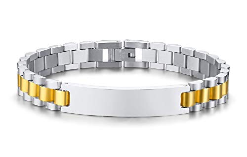 VNOX Personalisierte Anpassen Gravur Edelstahl Message ID Name Link Verstellbares Armband für Männer Frauen von VNOX