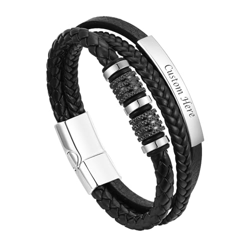 VNOX Personalisierte Armbänder Herren Lederarmband Schwarz : Geschenk für Ihn Freund Männer Gravur Armband Geflochten Echtes Leder Armband Mode-schmuck für Papa Sohn Ich Liebe Dich Schmuck Geschenk von VNOX