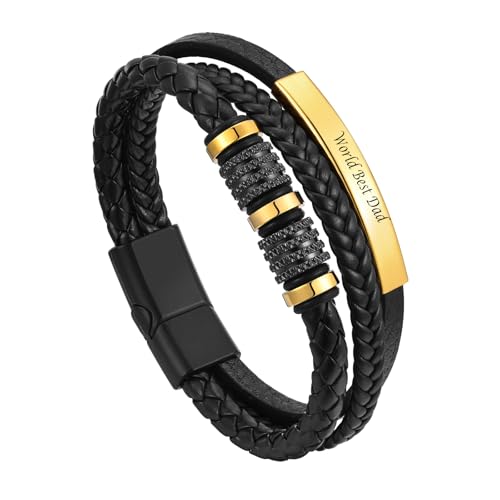VNOX Personalisierte Armband Herren Lederarmband Gold : Geschenk für Ihn Freund Männer Gravur Armbänder Geflochten Echtes Leder Armband Mode-schmuck für Papa Sohn Ich Liebe Dich Schmuck Geschenk von VNOX