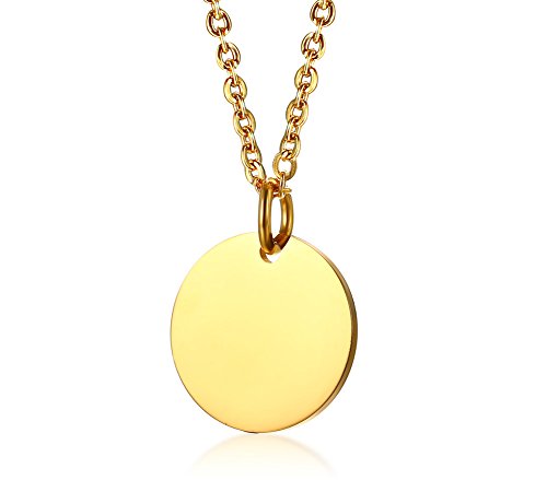 VNOX Personalisierte Edelstahl Erste Runde Anhänger Münze Rohlinge Disc Halskette für Frauen Mädchen, Kostenlose Gravur von VNOX