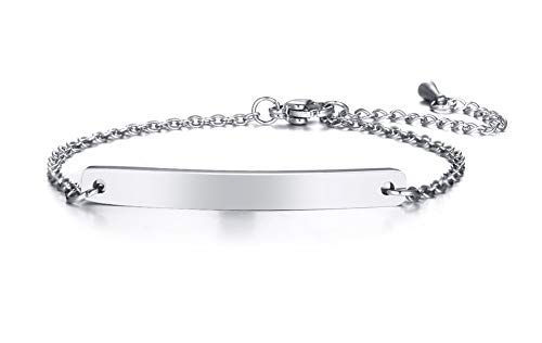VNOX Personalisierte Edelstahl Freundschaft Familie Bar Armband Link ID Kette für Frauen Mädchen Einstellbare Länge, Kostenlose Gravur 1 Pcs von VNOX