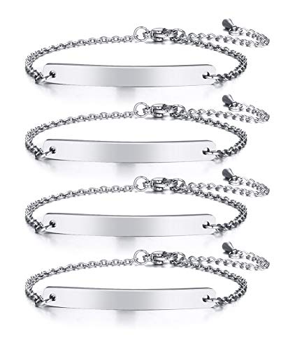 VNOX Personalisierte Edelstahl Freundschaft Familie Bar Armband Link ID Kette für Frauen Mädchen Einstellbare Länge, Kostenlose Gravur 4 Pcs von VNOX