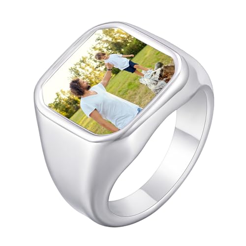 VNOX Personalisierte Geschenke Ringe mit Bildern-Custom Foto Ring Name Gravur Edelstahl Siegel Ring Größe 7-12 Customized Memorial Schmuck für Papa Männer Frauen (B-09) von VNOX
