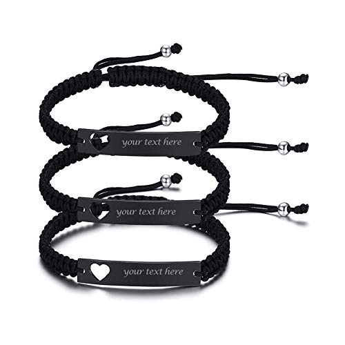 VNOX Personalisierte Gravur Anpassen Paare Schwestern Freundschaft Brautjungfer Familie Schmuck-Set für 2/3/4/5 Edelstahl Geflochtene Hohl Herz Bar Armband für Frauen Männer von VNOX