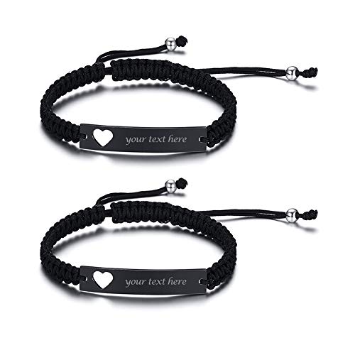 VNOX Personalisierte Gravur Anpassen Paare Schwestern Freundschaft Brautjungfer Familie Schmuck-Set für 2/3/4/5 Edelstahl Geflochtene Hohl Herz Bar Armband für Frauen Männer von VNOX