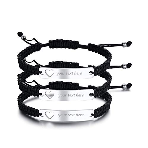 VNOX Personalisierte Gravur Anpassen Paare Schwestern Freundschaft Brautjungfer Familie Schmuck-Set für 2/3/4/5 Edelstahl Geflochtene Hohl Herz Bar Armband für Frauen Männer von VNOX