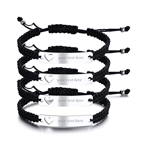 VNOX Personalisierte Gravur Anpassen Paare Schwestern Freundschaft Brautjungfer Familie Schmuck-Set für 2/3/4/5 Edelstahl Geflochtene Hohl Herz Bar Armband für Frauen Männer von VNOX