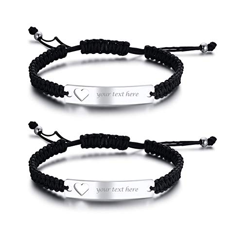 VNOX Personalisierte Gravur Anpassen Paare Schwestern Freundschaft Brautjungfer Familie Schmuck-Set für 2/3/4/5 Edelstahl Geflochtene Hohl Herz Bar Armband für Frauen Männer von VNOX