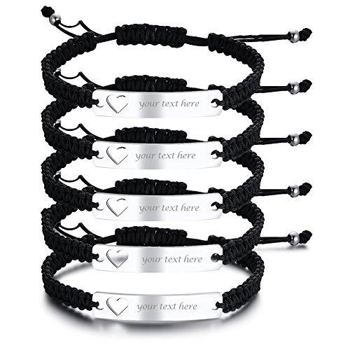 VNOX Personalisierte Gravur Anpassen Paare Schwestern Freundschaft Brautjungfer Familie Schmuck-Set für 2/3/4/5 Edelstahl Geflochtene Hohl Herz Bar Armband für Frauen Männer von VNOX