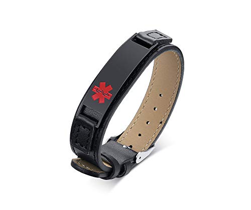 VNOX Personalisierte Herren Damen Medizinisch ID Leder Armband Braid Names Medizinisch Warnen Armband für Männer Paar mit Familiennamen - Geburtstag,Armbandlänge 15-19.5cm von VNOX