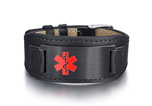 VNOX Personalisierte Herren Damen Medizinisch ID Leder Armband Braid Names Medizinisch Warnen Armband für Männer Paar mit Familiennamen - Geburtstag von VNOX