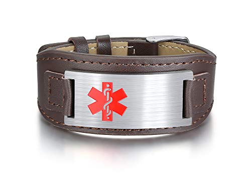 VNOX Personalisierte Herren Damen Medizinisch ID Leder Armband Braid Names Medizinisch Warnen Armband für Männer Paar mit Familiennamen - Geburtstag von VNOX