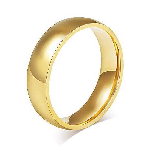 VNOX Personalisierte Individualisieren 6mm Gold Breite Edelstahl Einfacher Bandring Ehering Ring für Frauen Männer,Kostenlose Gravur,Größe 69(22.0) von VNOX
