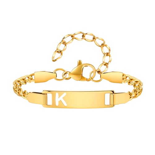 VNOX Personalisierte Initialen Buchstabenarmband für Mädchen – Anpassbare K Edelstahl Goldkette, Geschenk für Geburtstag Jubiläum (Kindergeburtstag, Weihnachten) von VNOX