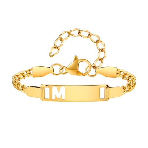 VNOX Personalisierte Initialen Buchstabenarmband für Mädchen – Anpassbare M Edelstahl Goldkette, Geschenk für Geburtstag Jubiläum (Kindergeburtstag, Weihnachten) von VNOX