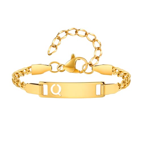 VNOX Personalisierte Initialen Buchstabenarmband für Mädchen – Anpassbare Q Edelstahl Goldkette, Geschenk für Geburtstag Jubiläum (Kindergeburtstag, Weihnachten) von VNOX