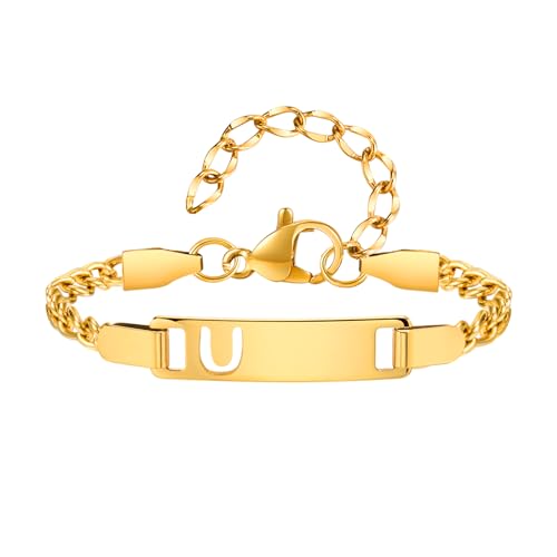 VNOX Personalisierte Initialen Buchstabenarmband für Mädchen – Anpassbare U Edelstahl Goldkette, Geschenk für Geburtstag Jubiläum (Kindergeburtstag, Weihnachten) von VNOX