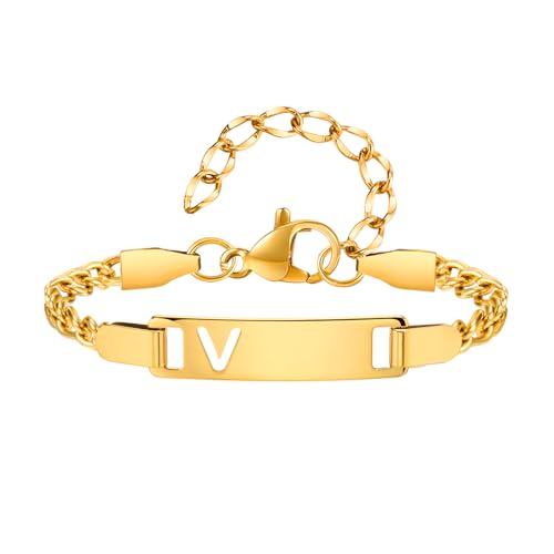 VNOX Personalisierte Initialen Buchstabenarmband für Mädchen – Anpassbare V Edelstahl Goldkette, Geschenk für Geburtstag Jubiläum (Kindergeburtstag, Weihnachten) von VNOX
