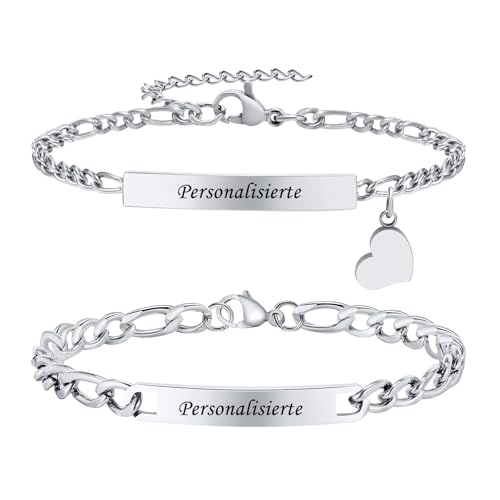 VNOX Personalisierte Paar Armbänder Herren Damen : Geschenke fur Paare, Herz Pärchen Armband für Frauen Männer Silber, Armkette Modeschmuck Weihnachten Tag Vatertag von VNOX